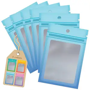 定制彩色可重新密封的拉链平袋塑料包装蓝色渐变聚酯薄膜拉链袋，带透明前窗