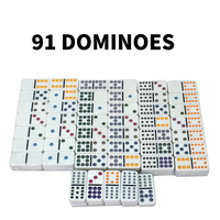 Double 12 Dominos Set Carreaux de jeu colorés en bois et Diamine avec boîte en métal 91 PCS pour s'amuser et jouer