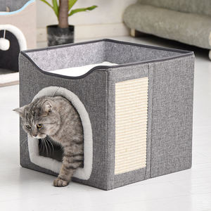 Mode Katzen betten Großes Indoor <span class=keywords><strong>Cat</strong></span> Cave Haustier bett mit flauschigem Ball & Scratch Pad Solid Pattern Wildleder Faltbares Versteck für Katzen - Product Image 1