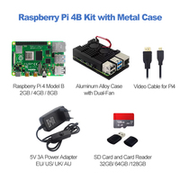 Raspberry Pi 4 Model B Kits Boîtier en aluminium à double ventilateur avec adaptateur secteur pour carte SD de 32 Go Dissipateurs thermiques pour l'éducation et les cartes de fabrication