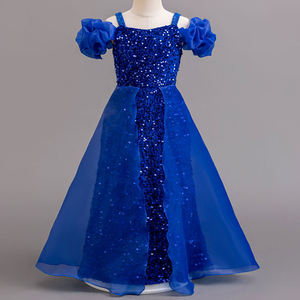 Elegante abito da principessa con scollo a o per ragazze con lustrini formale abito da sposa da ballo grazioso vestito di compleanno per bambini - Product Image 5