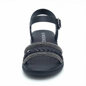 <span class=keywords><strong>Sandales</strong></span> <span class=keywords><strong>noires</strong></span> <span class=keywords><strong>tressées</strong></span> à strass pour femmes, avec bride de cheville réglable, confortables, légères, pour l'été et les occasions décontractées - Product Image 2