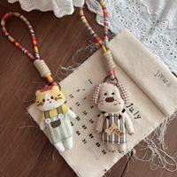 Porte-clés coréen fait main en tissu, poupée animale de dessin animé, breloque mignonne pour sac, accessoires à suspendre au tableau de bord de voiture, cadeau pour femmes et filles
