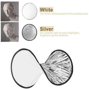 Réflecteur photo rond 30 cm argenté/blanc, diffuseur portable pliable pour éclairage de studio photo et vidéo - Product Image 4