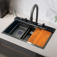 Évier de cuisine en acier inoxydable SUS 304 avec cascade, grand évier intelligent multifonction numérique nano pour cuisine
