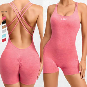 <b>Women's</b> High Impact Fitness Bodysuit With Cross Back Design Breathable Spandex Nylon Activewear For Yoga Gym Summer Sports - Product Image 4