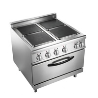 Cuisinière électrique commerciale à 4 brûleurs carrés avec four électrique en acier inoxydable pour une utilisation polyvalente en cuisine