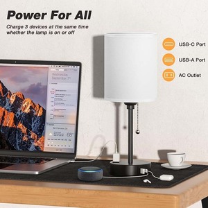 Hiện đại USB không dây sạc Bảng Đèn đặt cạnh giường ngủ nhỏ có thể sạc lại LED <span class=keywords><strong>Dimmable</strong></span> ấm trắng đôi grey Linen ổ cắm kép - Product Image 4