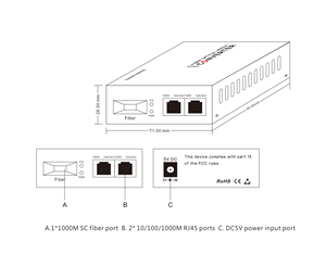 Convertisseur de média fibre optique 3 ports 10/100/1000M, 20KM, entrée DC5V, facile à utiliser - Product Image 1
