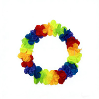 Kalung Bunga Lei Hawaii dari Plastik Tebal dan Padat, Warna Merah, Putih & Pelangi untuk Souvenir Pesta Pantai