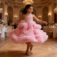 Robe de cérémonie pour filles à col licou, ornée de perles et d'appliques en dentelle, avec volants, robe de bal, robe de demoiselle d'honneur