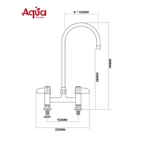 Robinet de cuisine industriel de haute qualité à double poignée, en laiton chromé, à montage sur plan, avec bec large pour lavabo, fonction eau chaude/froide - Product Image 2