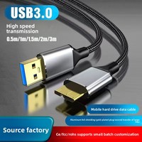 Kabel Data USB 3.0 a ke Micro B dengan Plug Berlapis Emas, Jalinan Nilon, Kabel Transfer Kecepatan Tinggi untuk Hard Drive Eksternal Mobile