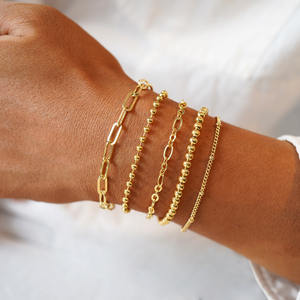 Fine Brass Jewelry Gold Plated 5pcs Elliptical Paperclip + <strong>Large</strong> Gold <strong>Beads</strong> Copper <strong>Bracelet</strong> 17+3CM Chain Link <strong>Bracelet</strong> - Product Image 3