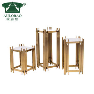 Décoration de mariage, support à gâteau de mariage carré moderne en acier inoxydable doré, ensemble de socles - Product Image 6