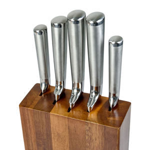 Ensemble de couteaux de cuisine en acier inoxydable à 6 pièces avec manches en acier inoxydable et lames en acier inoxydable, avec bloc à couteaux en bois d'acacia - Product Image 3