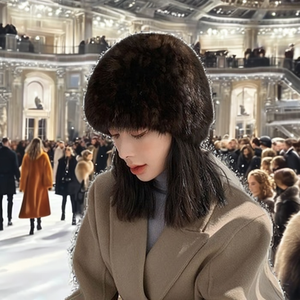 Women's <b>Winter</b> Real Sable Fur Luxury Knitted <b>Hat</b>-Business & Travel Adjustable One Size - Product Image 2