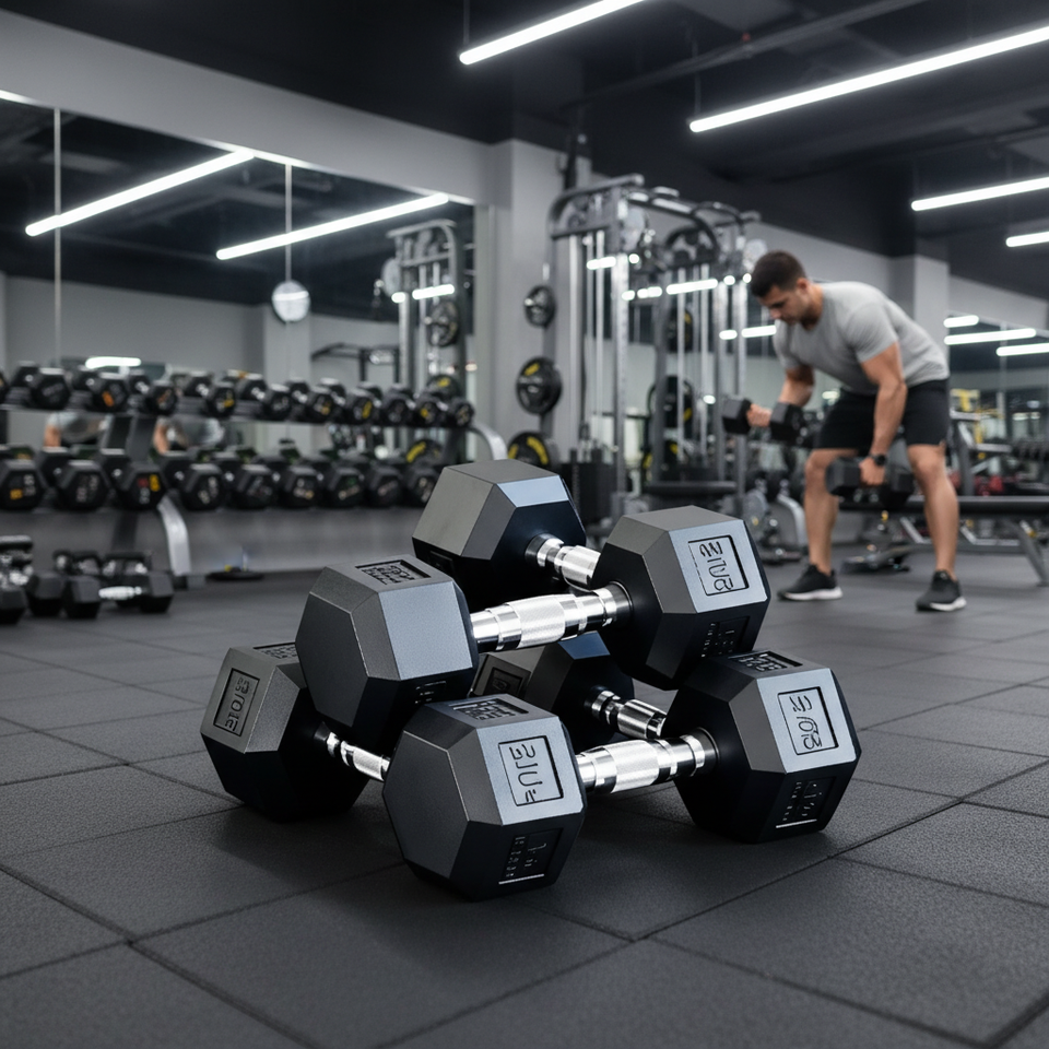 FRS Professional Hex Dumbbell Set Rubber Coated Cast Iron Weights for ...