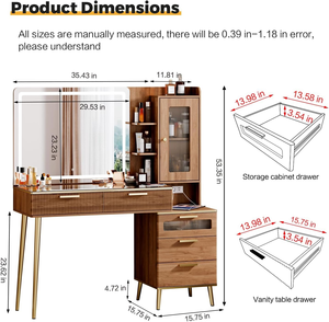 Modern Large Makeup Vanity <strong>Table</strong>, LED Light HD Mirror, Charging Station, <strong>Walnut</strong> <strong>Dressing</strong> Desk with 5 Drawers and Storage Shelves - Product Image 3