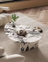 Table basse convertible en marbre pour salon, design moderne, forme ovale, rangement, durable, utilisation en appartement
