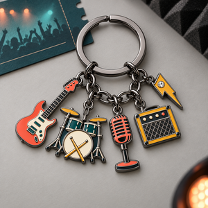 Porte-clés en métal émaillé personnalisé avec plusieurs breloques, thème groupe de musique en direct, couleur bronze, souvenir musical, fabrication OEM ODM - Product Image 1
