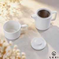 Set Teh Baby Pink untuk Satu Orang, Teko Matte dengan Cangkir dan Tutup, Peralatan Kopi Espresso dari Stoneware Porselen yang Dapat Ditumpuk, Hadiah