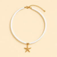 Collier ras du cou bohème en perles d'argile polymère blanches avec pendentif étoile de mer dorée, chaîne de cou d'été pour la plage, bijoux de mode unisexe pour hommes et femmes