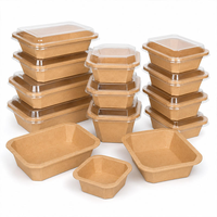 Conteneur alimentaire jetable multi-tailles en papier kraft avec couvercle transparent pour vente en gros