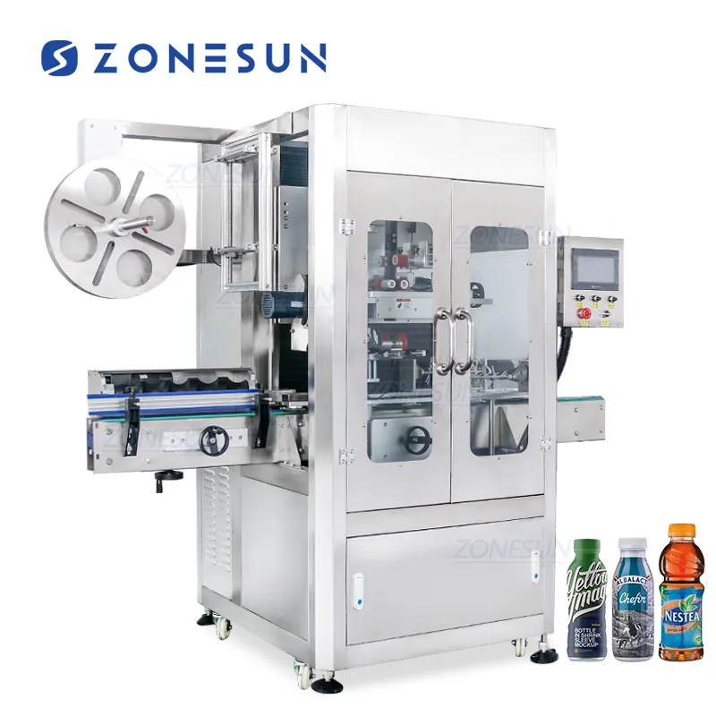 Water Bottle Labeling Machine ZONESUN ZS-STB150 PVC Stretch Automatic Water Bottle Sleeving Labeling Machine For Aerosol Cans