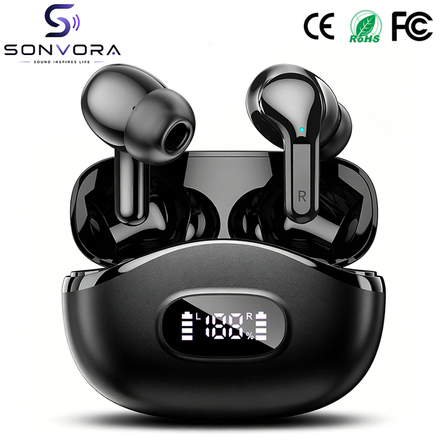 I63 TWS In-Ear Earbuds, 13mm HiFi Stereo Wireless Earphones with LED Power Display, AI Noise Reduction HD Calls, IPX4 Sweatproof
