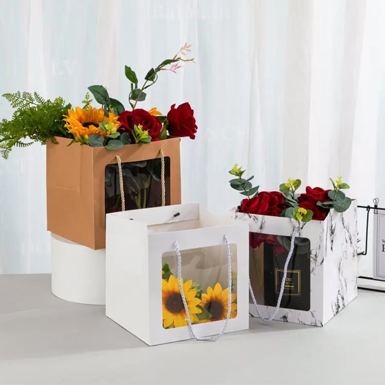पुनर्नवीनीकरण विभिन्न शैली फूल बैग/Cajas पैरा फ्लोरेस रस्सी संभाल के साथ