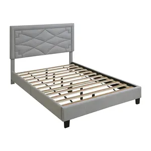 Luxe Design Met Hoge Plat Hoofdeinde Bed Sets Stof Houten Bed Frame Queen Size Stof Bed Slaapkamer Sets Voor Verkoop