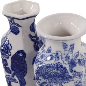 Vaso in ceramica Chinoiserie blu e bianco con disegno floreale e uccelli per decorare la casa, soggiorno e camera da letto - Product Image 6