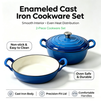 Ensemble de casseroles en fonte 2 pièces antiadhésives, compatibles four, poêles émaillées, pour cuisinières à induction et à gaz