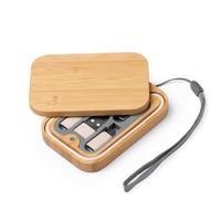 Caja de almacenamiento multifuncional de Cable Usb tipo C de datos de carga rápida para organizar llavero de Cable de carga con carcasa de Cable de Bambú
