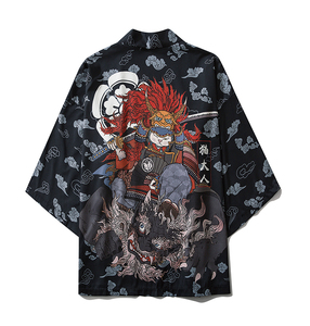 Dragon Print Yukata Hommes Femmes Mode Cardigan Loose Blouse Haori <span class=keywords><strong>Obi</strong></span> Japanese Cosplay Kimono Made Polyester for Harajuku - Product Image 2