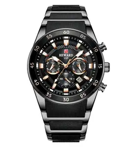 奖励81011不锈钢正品黑色热卖新品模拟石英计时手表防水表带时尚