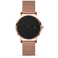 Jam Tangan Quartz Pria Antiair Minimalis, Jam Tangan Jaring Ultra Tipis Baja Tahan Karat Hitam Merek Klasik
