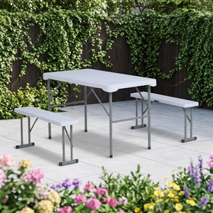 Ensemble <span class=keywords><strong>de</strong></span> 3 tables <span class=keywords><strong>de</strong></span> pique-nique pliantes légères, durables et modernes en plastique pour l'extérieur - Product Image 4