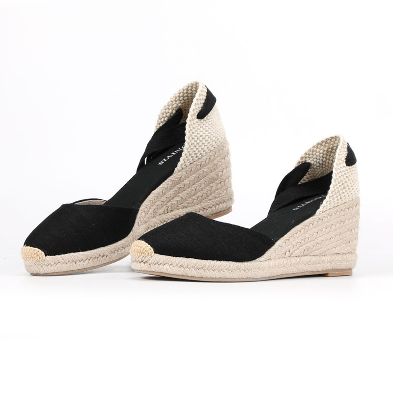 7cm wedge linen black