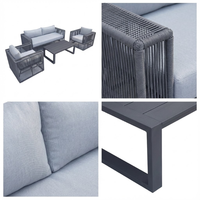 Conjunto de Sofás Modernos para Exteriores con Estructura de Aluminio y Detalles de Cuerda, Impermeables y Duraderos, de 4 Plazas, para Patio y Uso en Hoteles