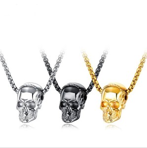 Collier pendentif crâne <span class=keywords><strong>vintage</strong></span> Halloween en acier inoxydable avec chaîne en corde, style punk pour homme, cadeau pour fiançailles, mariage, fête, anniversaire - Product Image 1