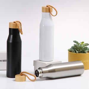 Botella de Agua Térmica de 500 ml con Logotipo Personalizado, Botella Deportiva de Acero Inoxidable con Tapa de Madera - Product Image 6