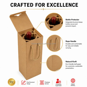 Boîte cadeau professionnelle personnalisée pour <span class=keywords><strong>bouteille</strong></span> <span class=keywords><strong>de</strong></span> vin unique en carton kraft avec poignée en corde tressée, couvercle rabattable et poignée intérieure à rabat - Product Image 3