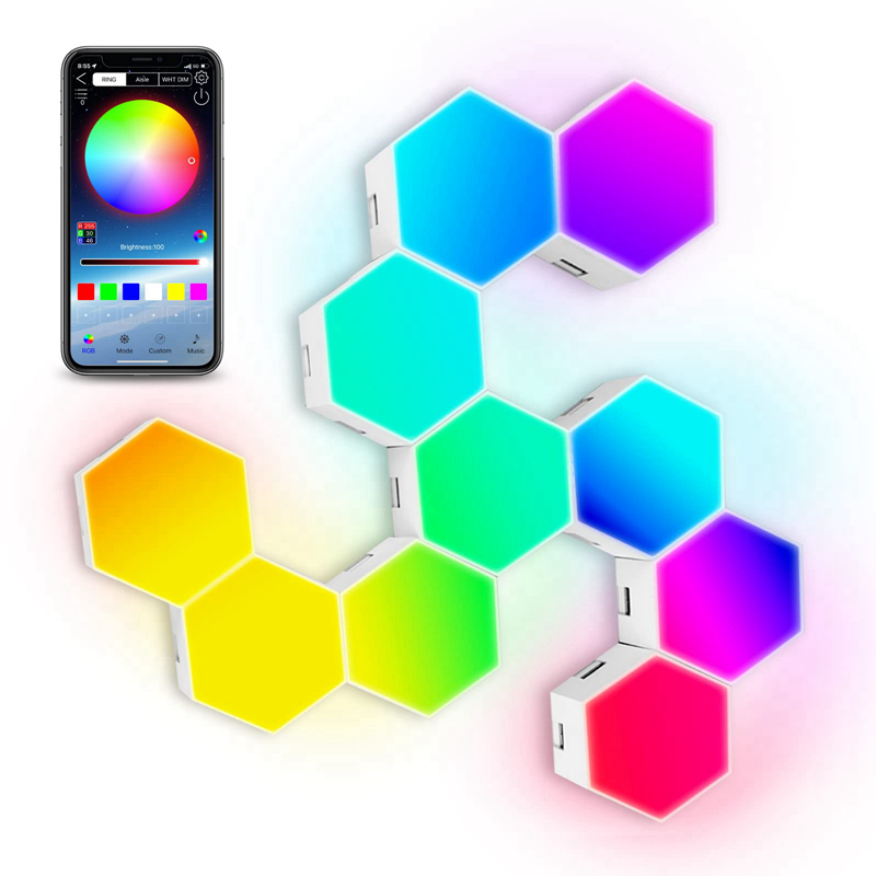 OEM Quantum LED Hexagon Light APP Touch Sensor RGB lampada da parete motivo a nido d'ape illuminazione domestica luce notturna modulare per camera da letto