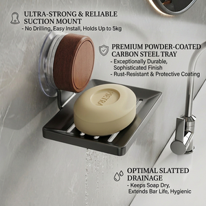 Support mural portable auto-adhésif en acier au carbone et bois de noyer avec <span class=keywords><strong>ventouse</strong></span>, sans perçage, pour rangement de toilettes et support de drainage pour <span class=keywords><strong>savon</strong></span> - Product Image 1
