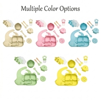 Ensemble de vaisselle pour enfants en silicone de qualité alimentaire, comprenant une assiette à ventouse, un bol, une cuillère, une tasse et un bavoir pour l'alimentation des bébés