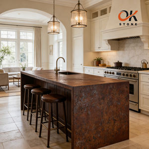 หินควอตซ์ทนความร้อนขนาด 3200 มม.*1600 มม. หินควอตซ์เทียมสีน้ำตาลแดงประกาย - Product Image 4