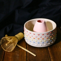 Accessoire de thé vert gaufré en forme de cœur coloré 3D Bol à matcha en céramique Chawan
