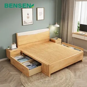 Móveis de quarto moderno estilo nórdico, design popular personalizado, caixa barata, burlywood, madeira, king, cama única com desenho